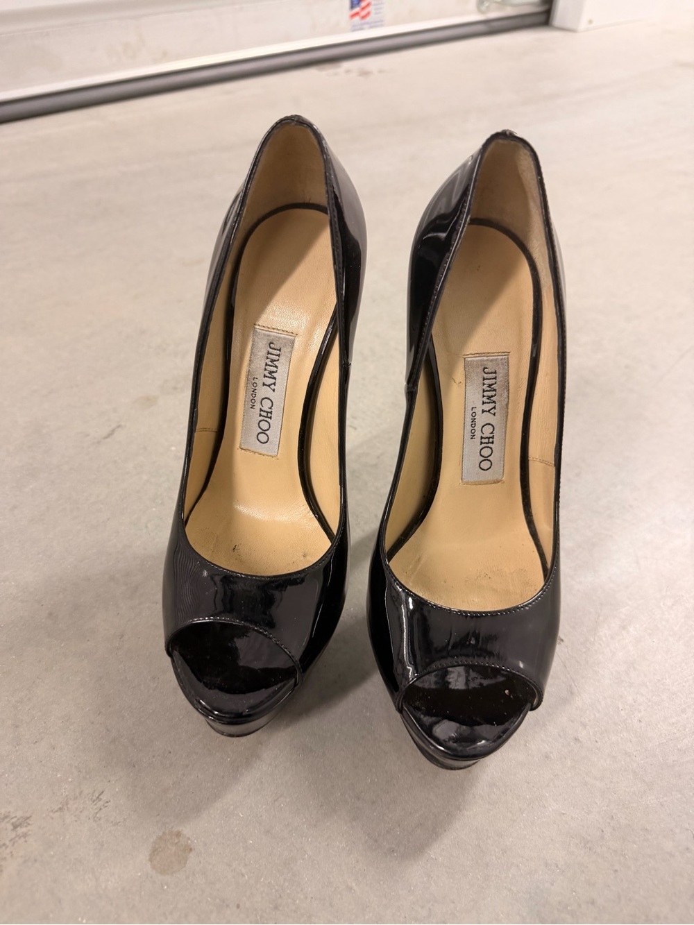 Jimmy Choo Black Patent Leather Peep-Toe Pumps
